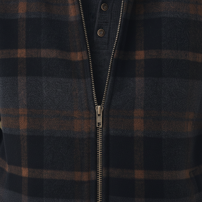 Men's Winter Retro Color-blocked Plaid Faux Wool Zip-up Jacket