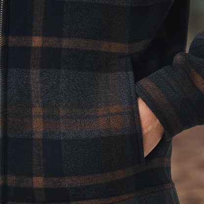 Men's Winter Retro Color-blocked Plaid Faux Wool Zip-up Jacket