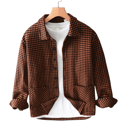 Men’s Houndstooth Jacket | Rustic Brown Shirt Jacket for Autumn