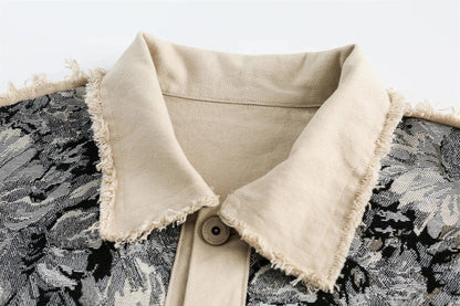 Men’s Patchwork Denim Jacket | Vintage Floral Jacket with Fringe Details
