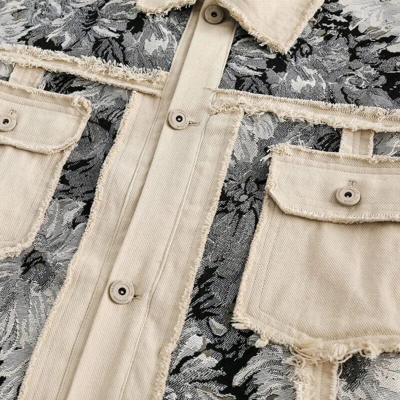 Men’s Patchwork Denim Jacket | Vintage Floral Jacket with Fringe Details