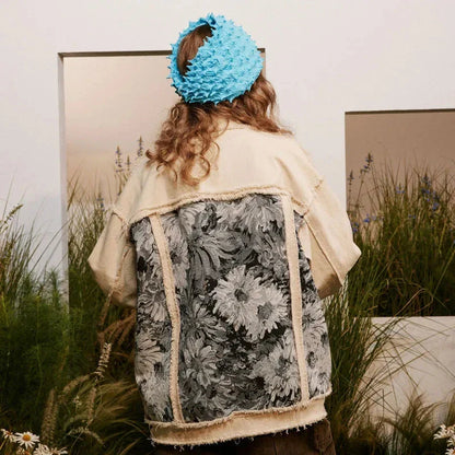 Men’s Patchwork Denim Jacket | Vintage Floral Jacket with Fringe Details