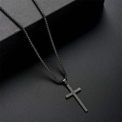 Men’s Cross Necklace Jewelry Set | Black Stainless Steel Chain Bracelet and Ring