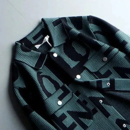 Men’s Patterned Knitted Jacket | Vintage Knitted Shirt with Letter Print