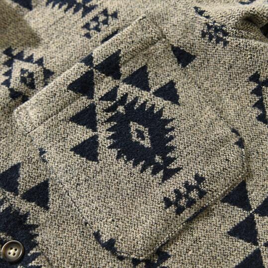 Men’s Wool Jacket with Jacquard Pattern | Casual Retro Shirt Jacket for Autumn