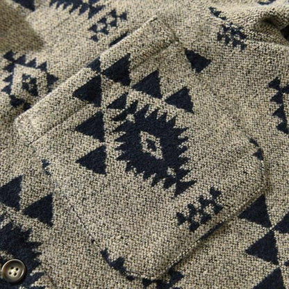 Men’s Wool Jacket with Jacquard Pattern | Casual Retro Shirt Jacket for Autumn