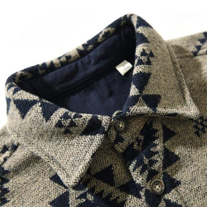 Men’s Wool Jacket with Jacquard Pattern | Casual Retro Shirt Jacket for Autumn