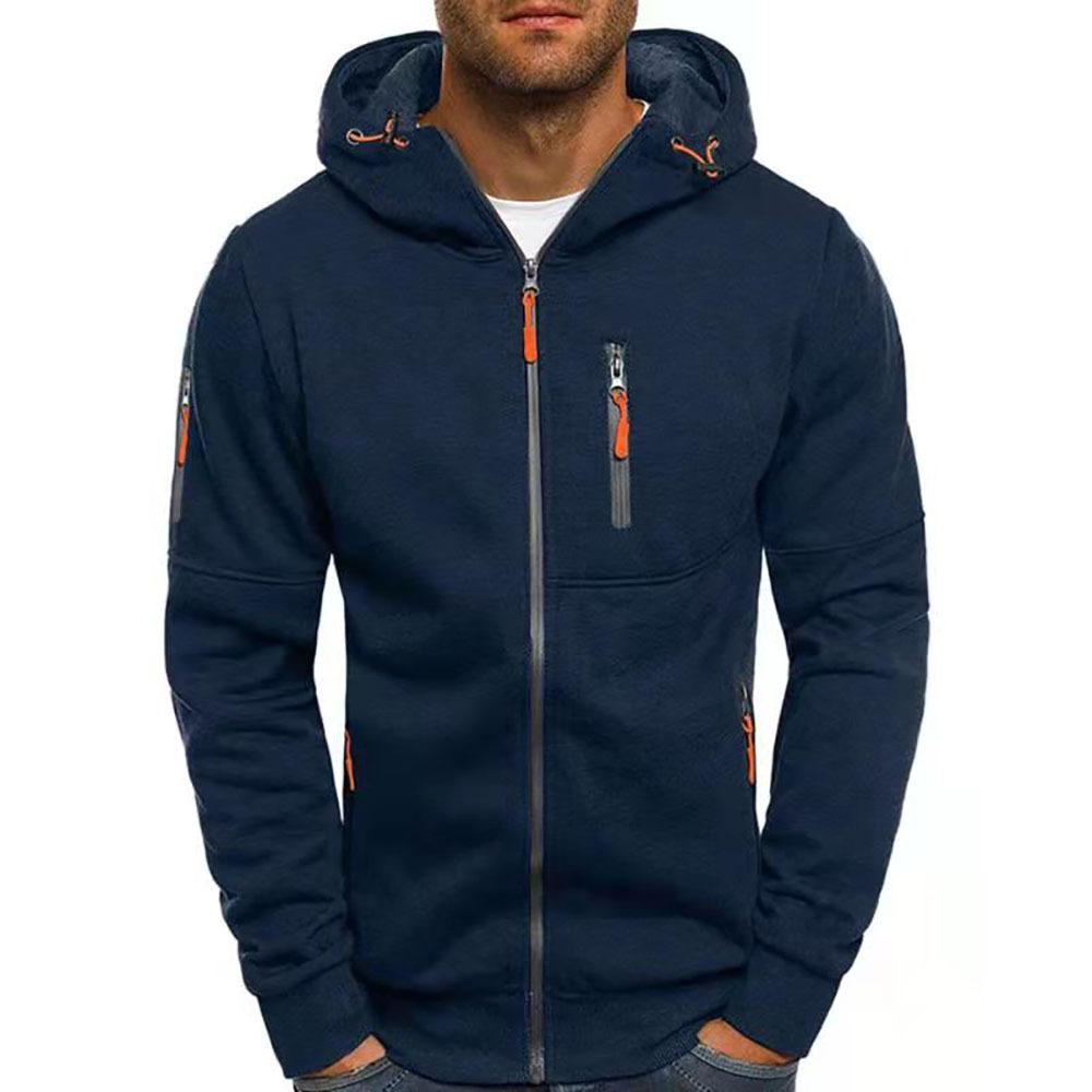 Men's Casual Cotton Blend Zipper Hooded Slim Fit Sports Jacket