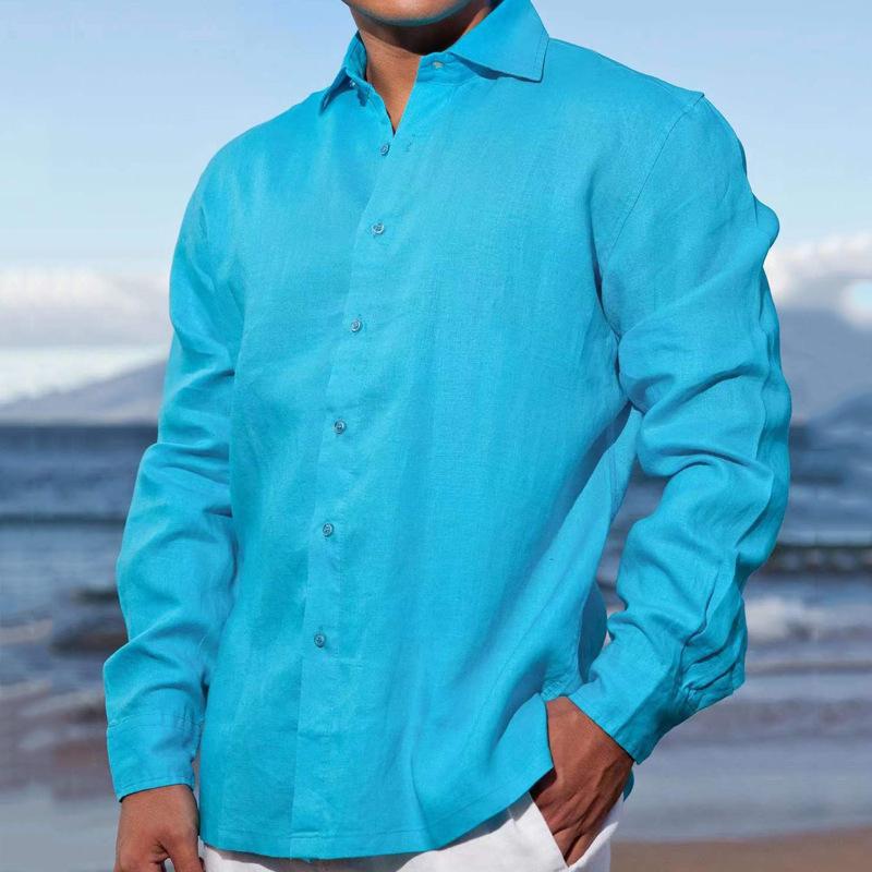 Men's Solid Color Lapel Long Sleeve Shirt