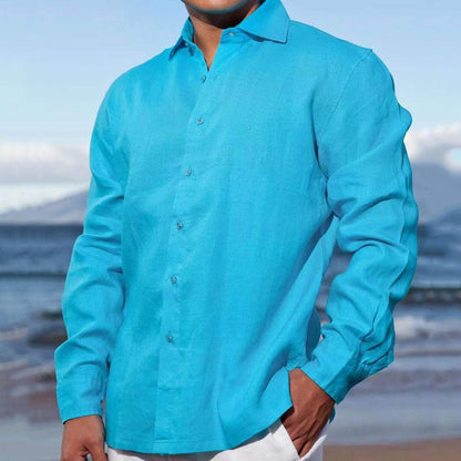 Men's Solid Color Lapel Long Sleeve Shirt