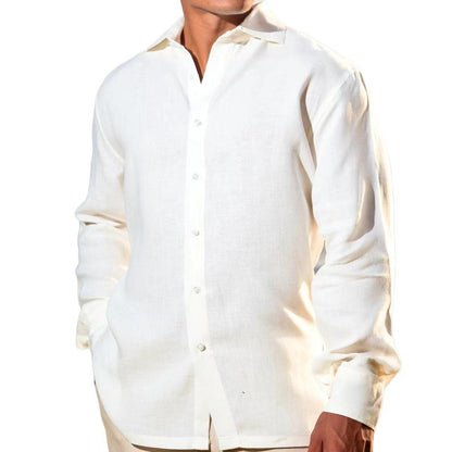 Men's Solid Color Lapel Long Sleeve Shirt
