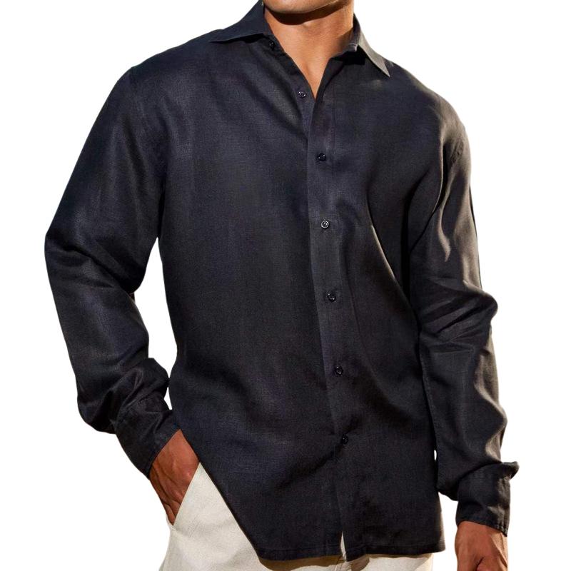 Men's Solid Color Lapel Long Sleeve Shirt